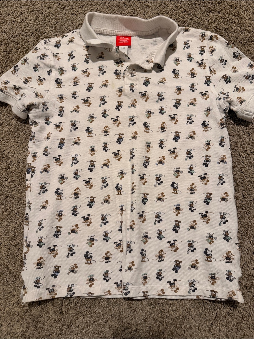 Disney White Polo Shirt with All-Over Mickey Print